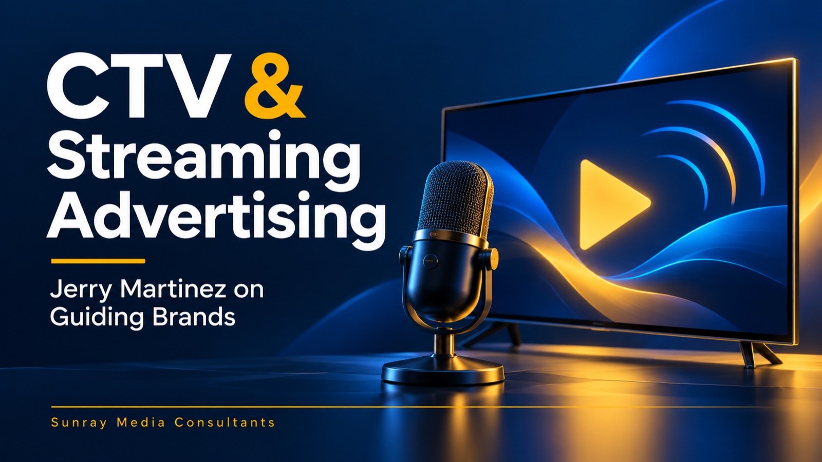 Illustration of streaming television and a podcast microphone for CTV and streaming advertising